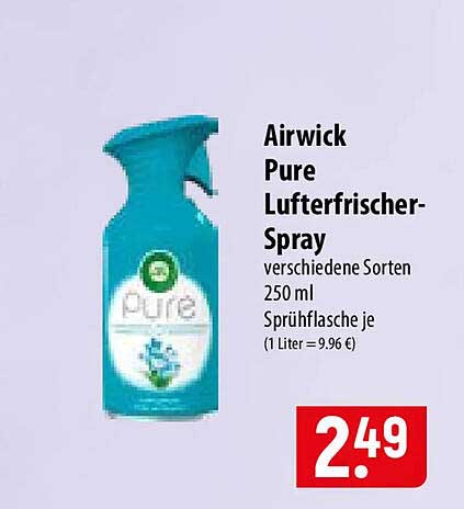 Airwick Pure Lufterfrischer-Spray verschiedene Sorten 250 ml Sprühflasche je
