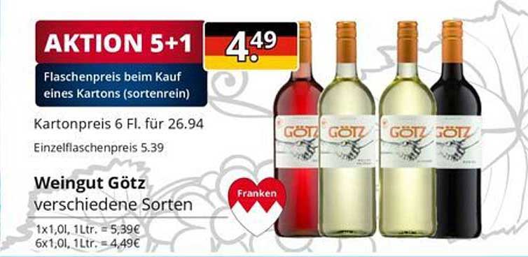 AKTION 5+1 Flaschenpreis beim Kauf eines Kartons (sortenrein) Weingut Götz verschiedene Sorten