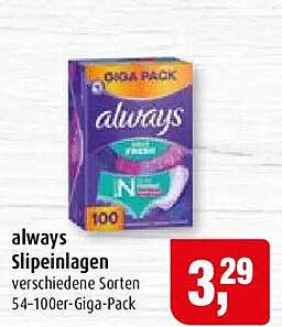 always Slipeinlagen verschiedene Sorten 54-100er-Giga-Pack