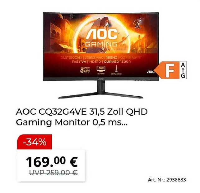 AOC CQ32G4VE 31,5 Zoll QHD Gaming Monitor 0,5 ms...
