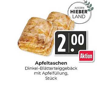 Apfeltaschen Dinkel-Blätterteiggebäck mit Apfelfüllung, Stück