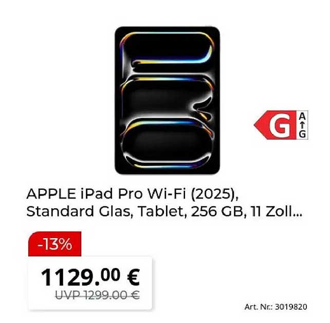 APPLE iPad Pro Wi‑Fi (2025), Standard Glas, Tablet, 256 GB, 11 Zoll...