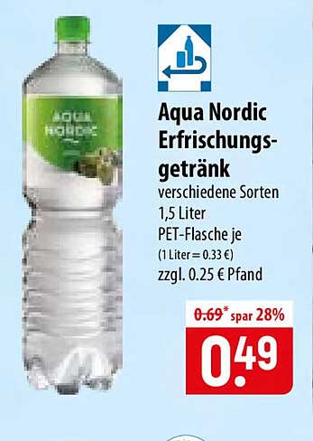 Aqua Nordic Erfrischungsgetränk verschiedene Sorten 1,5 Liter PET-Flasche je (1 Liter = 0.33 €) zzgl. 0.25 € Pfand