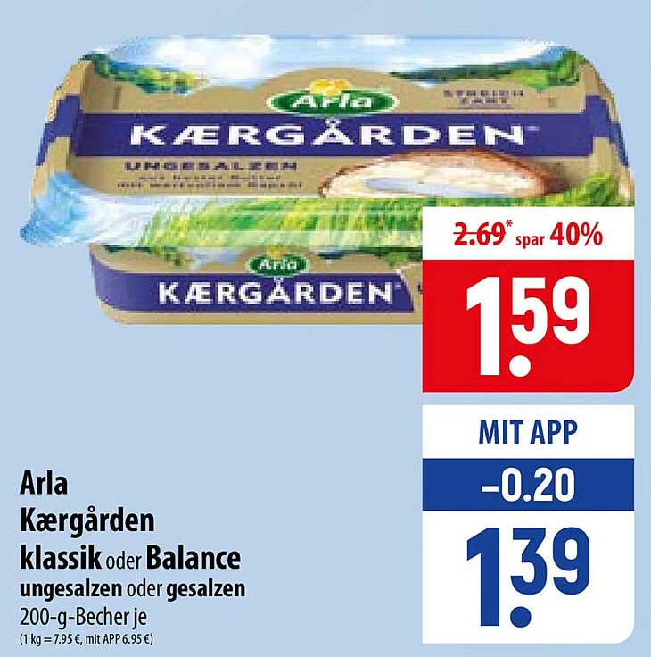 Arla Kærgården klassik oder Balance ungesalzen oder gesalzen 200-g-Becher je