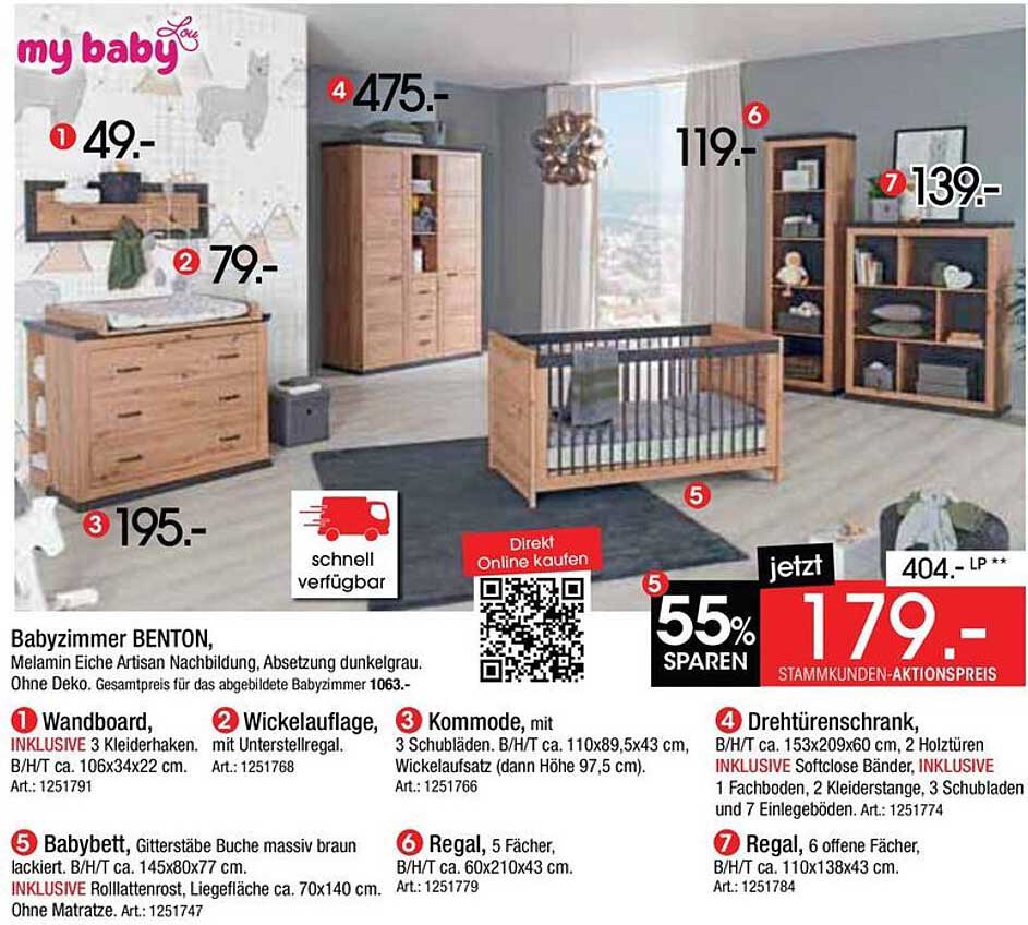Babyzimmer BENTON, Melamin Eiche Artisan Nachbildung, Absetzung dunkelgrau. Ohne Deko. Gesamtpreis für das abgebildete Babyzimmer 1063.-
