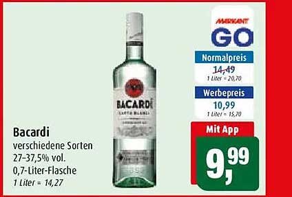 Bacardi verschiedene Sorten 27-37,5% vol. 0,7-Liter-Flasche