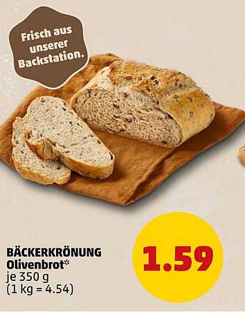 BÄCKERKRÖNUNG Olivenbrot* je 350 g (1 kg = 4.54)