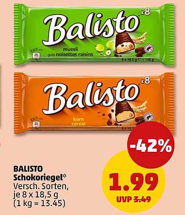 BALISTO Schokoriegel* Versch. Sorten, 8 x 18,5 g (1 kg = 13.45)