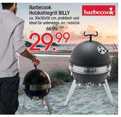 Barbecook Holzkohlegrill BILLY ca. 30x30x56 cm, praktisch und ideal für unterwegs. Art.: 1450330