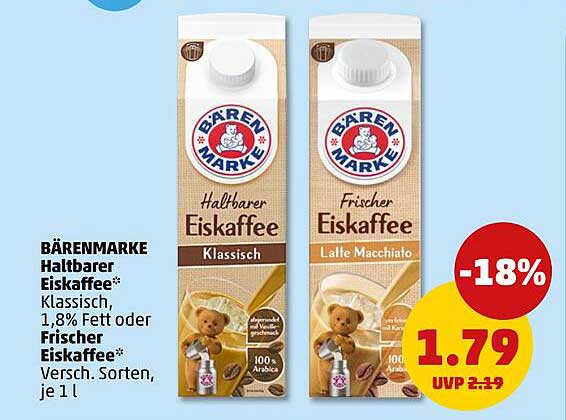 BÄRENMARKE Haltbarer Eiskaffee* Klassisch, 1,8% Fett oder Frischer Eiskaffee* Versch. Sorten, je 1 l