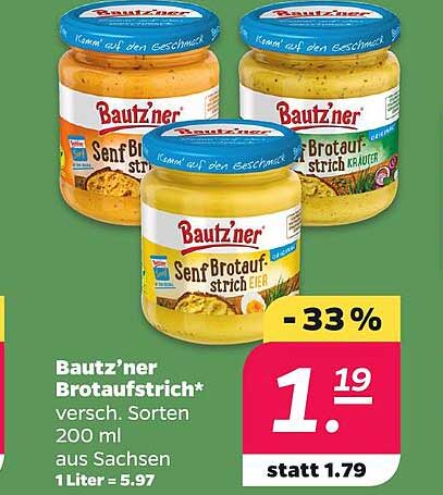 Bautz’ner Brotaufstrich* versch. Sorten 200 ml aus Sachsen 1 Liter = 5.97