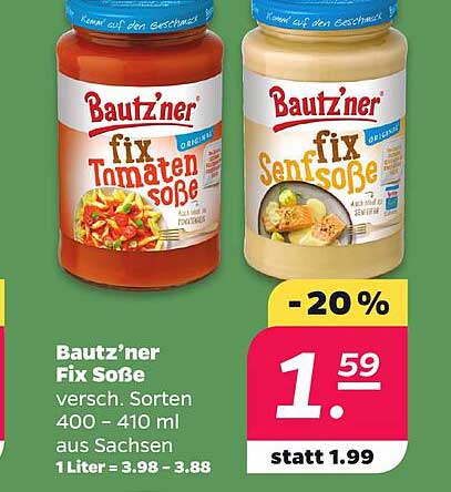 Bautz'ner Fix Soße versch. Sorten 400 - 410 ml aus Sachsen 1 Liter = 3.98 - 3.88