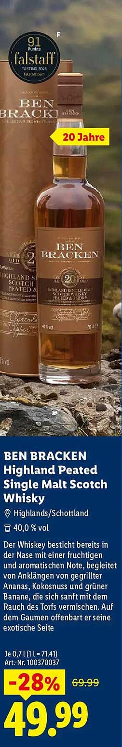 BEN BRACKEN Highland Peated Single Malt Scotch Whisky