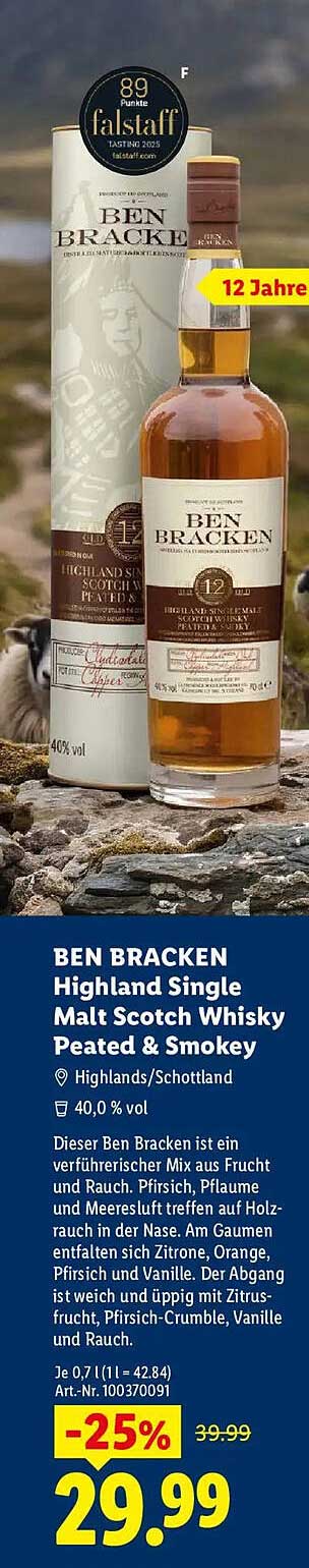 BEN BRACKEN Highland Single Malt Scotch Whisky Peated & Smokey