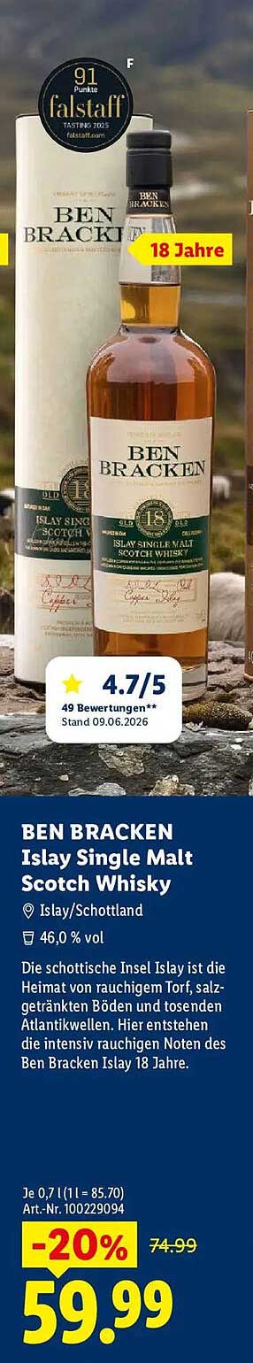 BEN BRACKEN Islay Single Malt Scotch Whisky