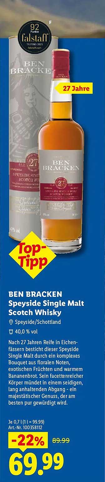 BEN BRACKEN Speyside Single Malt Scotch Whisky