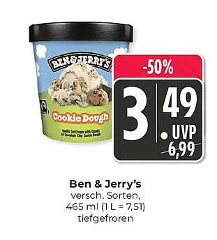 Ben & Jerry’s versch. Sorten, 465 ml (1 L = 7,51) tiefgefroren
