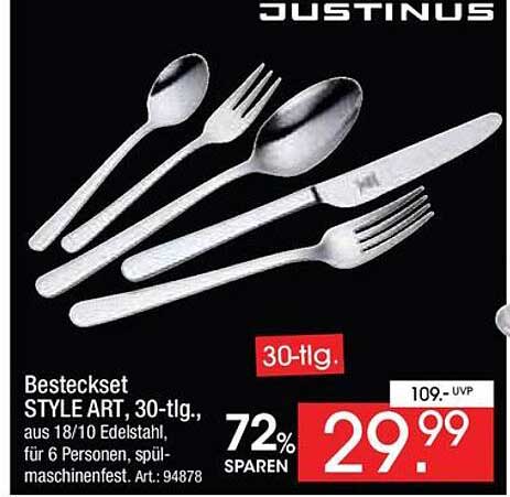 Besteckset STYLE ART, 30-tlg., aus 18/10 Edelstahl, für 6 Personen, spülmaschinenfest. Art.: 94878