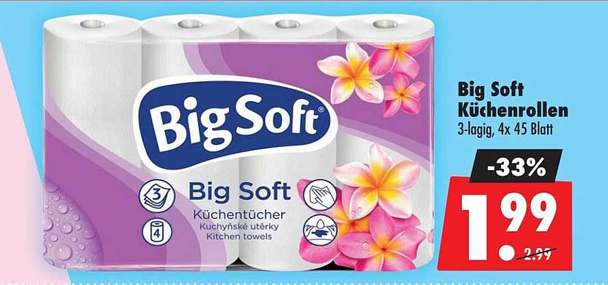 Big Soft Küchenrollen 3-lagig, 4x 45 Blatt