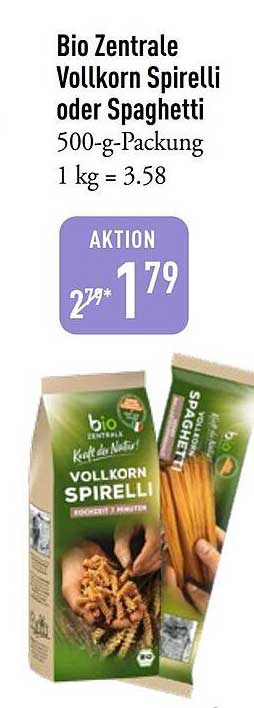 Bio Zentrale Vollkorn Spirelli oder Spaghetti