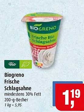 Biogreno Frische Schlagsahne mindestens 30% Fett 200-g-Becher