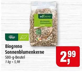 Biogreno Sonnenblumenkerne 500-g-Beutel 1 kg = 5,98