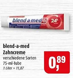 blend-a-med Zahncreme verschiedene Sorten 75-ml-Tube 1 Liter = 11,87