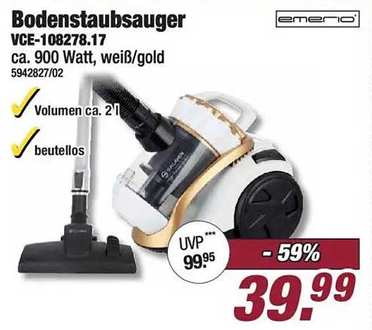 Bodenstaubsauger VCE-108278.17 ca. 900 Watt, weiß/gold