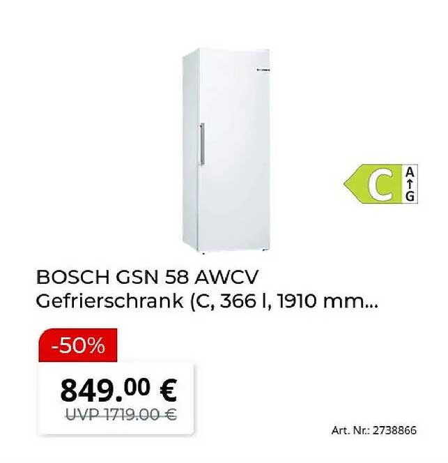 BOSCH GSN 58 AWCV Gefrierschrank (C, 366 l, 1910 mm...)