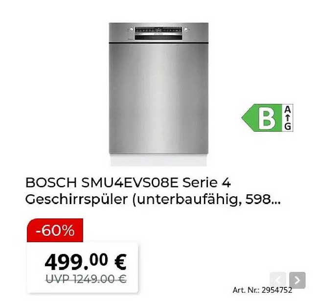 BOSCH SMU4EVS08E Serie 4 Geschirrspüler (unterbaufähig, 598...