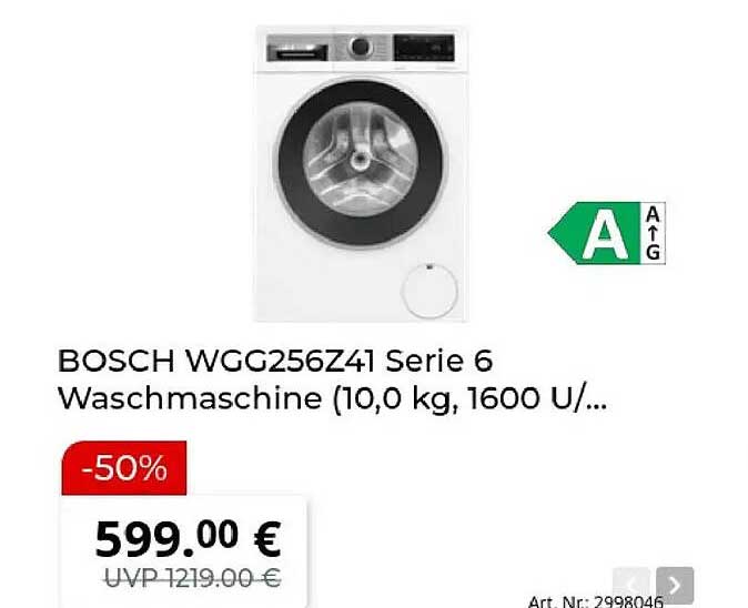 BOSCH WGC256Z41 Serie 6 Waschmaschine (10,0 kg, 1600 U/...