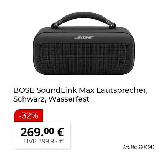 BOSE SoundLink Max Lautsprecher, Schwarz, Wasserfest