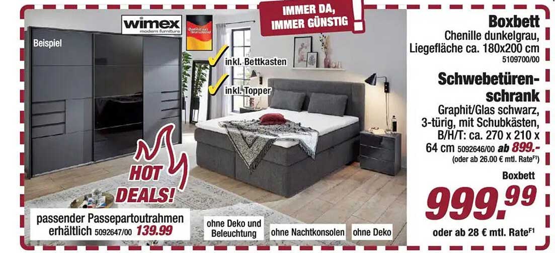 Boxbett Chenille dunkelgrau, Liegefläche ca. 180x200 cm 5109700/00