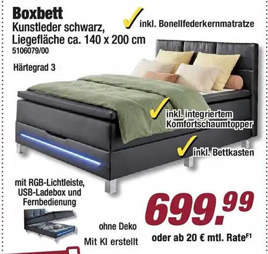 Boxbett Kunstleder schwarz, Liegefläche ca. 140 x 200 cm