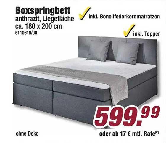 Boxspringbett anthrazit, Liegefläche ca. 180 x 200 cm 5110618/00