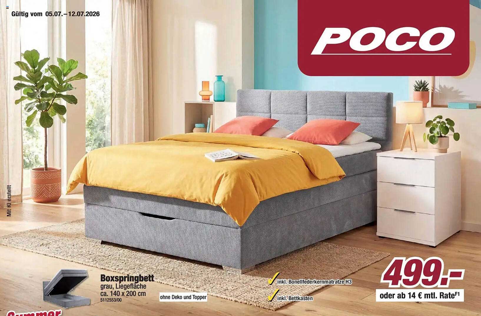 Boxspringbett grau, Liegefläche ca. 140 x 200 cm