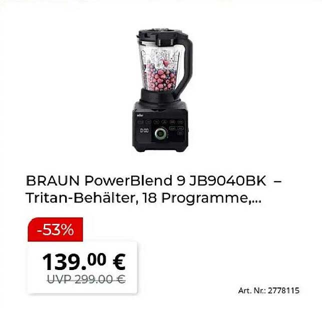 BRAUN PowerBlend 9 JB9040BK – Tritan-Behälter, 18 Programme,...