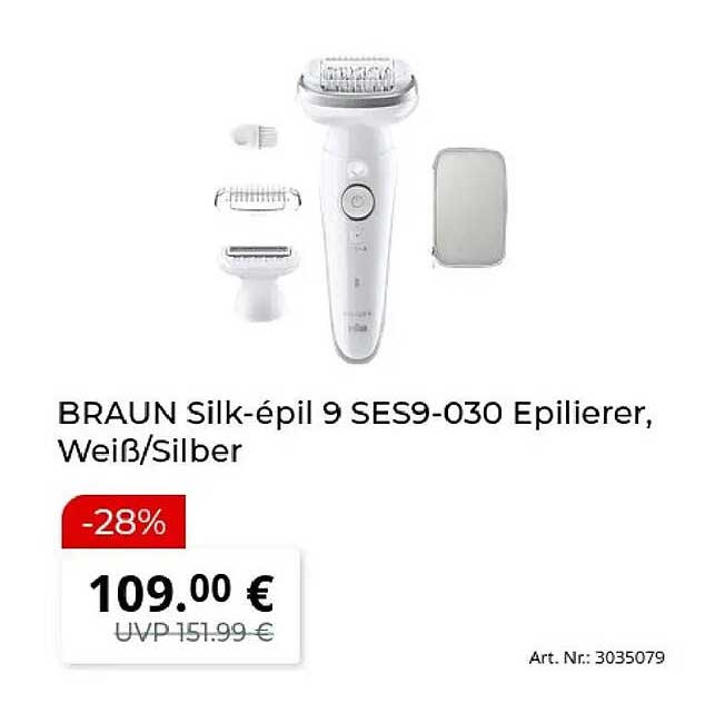 BRAUN Silk-épil 9 SES9-030 Epilierer, Weiß/Silber