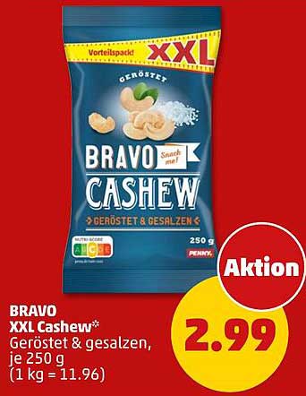 BRAVO XXL Cashew* Geröstet & gesalzen, je 250 g (1 kg = 11.96)
