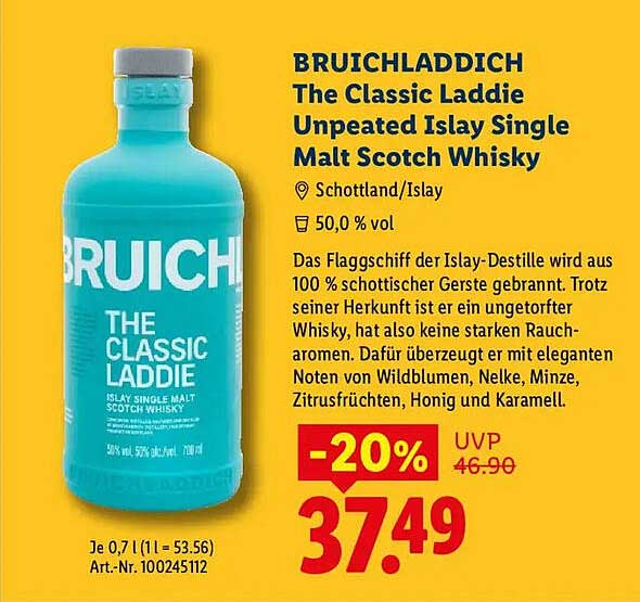 BRUICHLADDICH The Classic Laddie Unpeated Islay Single Malt Scotch Whisky