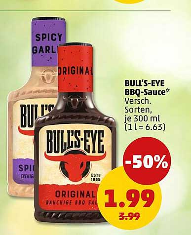 BULL'S-EYE BBQ-Sauce* Versch. Sorten, je 300 ml (1 l = 6.63)