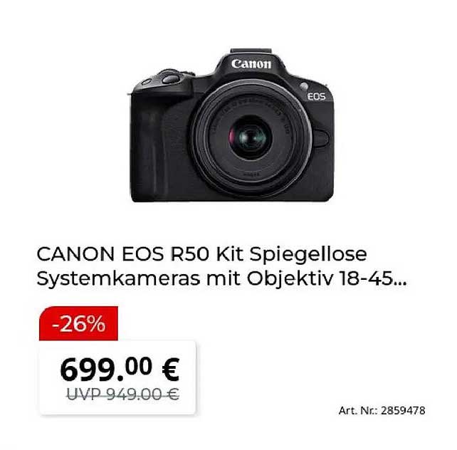 CANON EOS R50 Kit Spiegellose Systemkameras mit Objektiv 18-45...