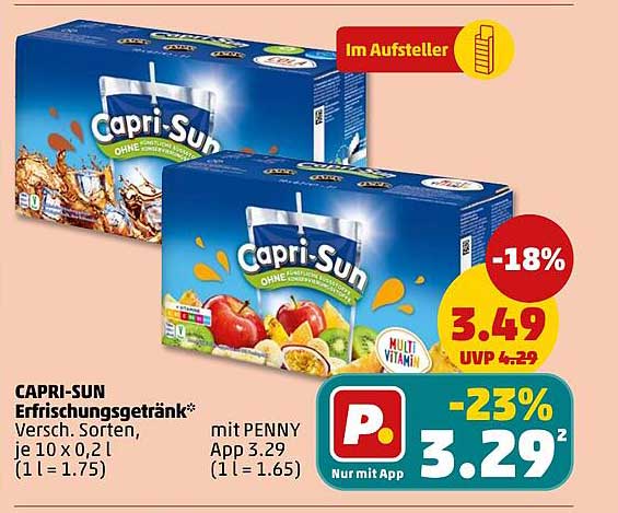 CAPRI-SUN Erfrischungsgetränk* Versch. Sorten, je 10 x 0,2 l (1 l = 1.75) mit PENNY App