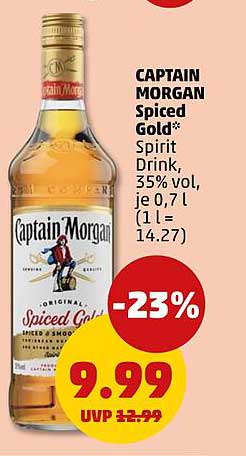 CAPTAIN MORGAN Spiced Gold* Spirit Drink, 35% vol, je 0,7 l (1 l = 14.27)