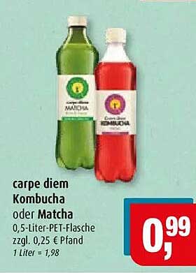 carpe diem Kombucha oder Matcha 0,5-Liter-PET-Flasche zzgl. 0,25 € Pfand 1 Liter = 1,98