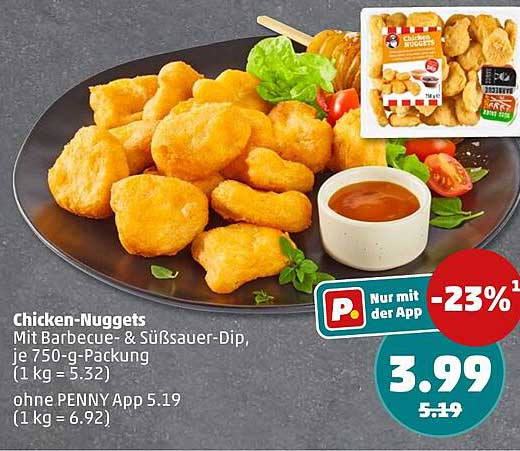 Chicken-Nuggets Mit Barbecue- & Süßauer-Dip, je 750-g-Packung (1 kg = 5.32)