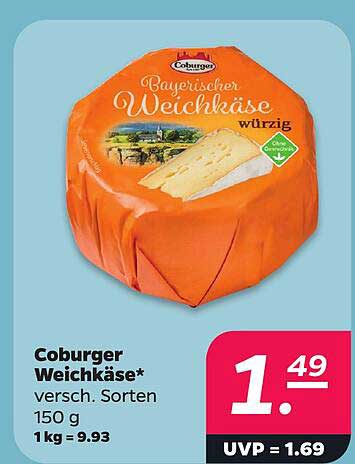Coburger Weichkäse* versch. Sorten 150 g 1 kg = 9.93