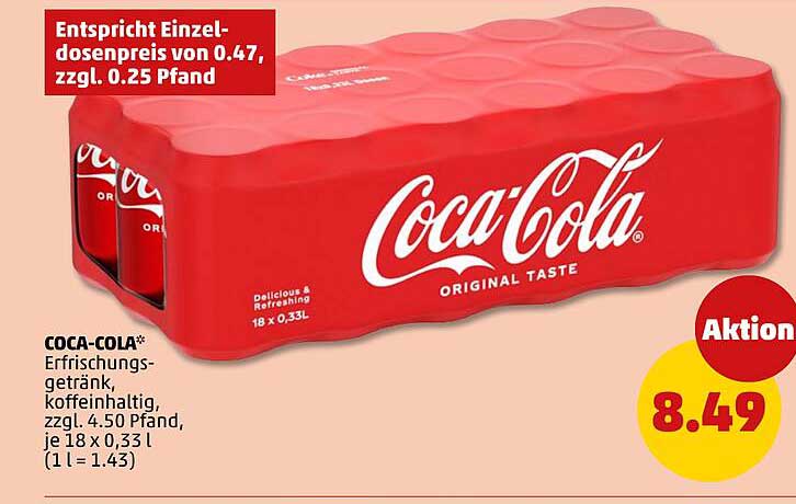 COCA-COLA Erfrischungsgetränk, koffeinhaltig, zzgl. 4.50 Pfand, je 18 x 0,33 l (1 l = 1.43)