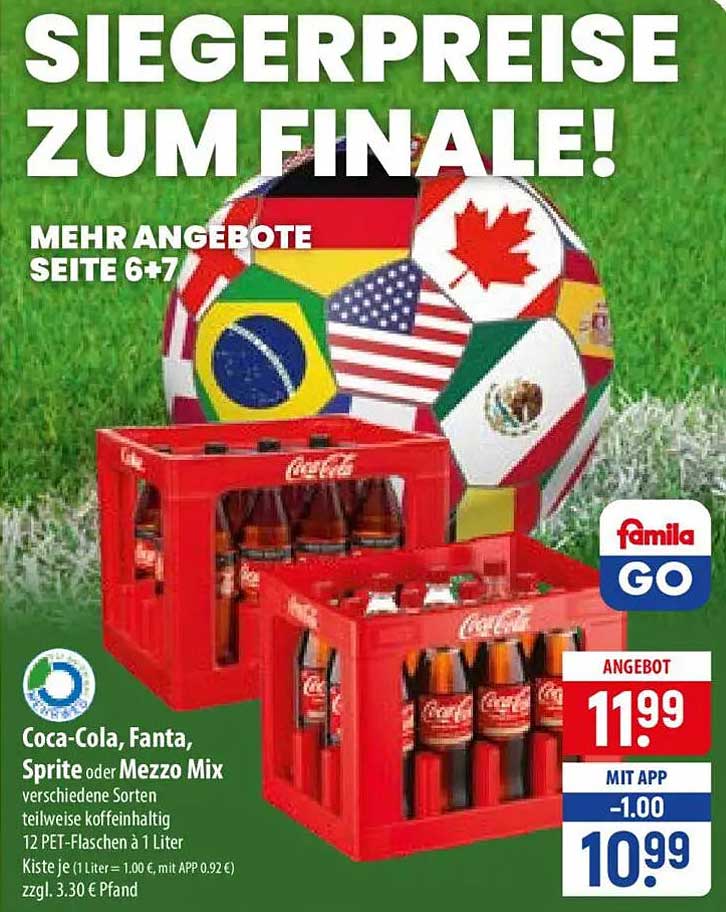 Coca-Cola, Fanta, Sprite oder Mezzo Mix verschiedene Sorten teilweise koffeinhaltig 12 PET-Flaschen à 1 Liter Kiste je