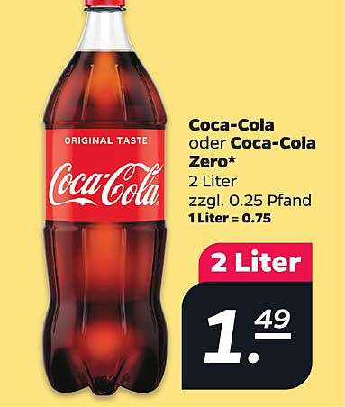 Coca-Cola oder Coca-Cola Zero* 2 Liter zzgl. 0.25 Pfand 1Liter = 0.75